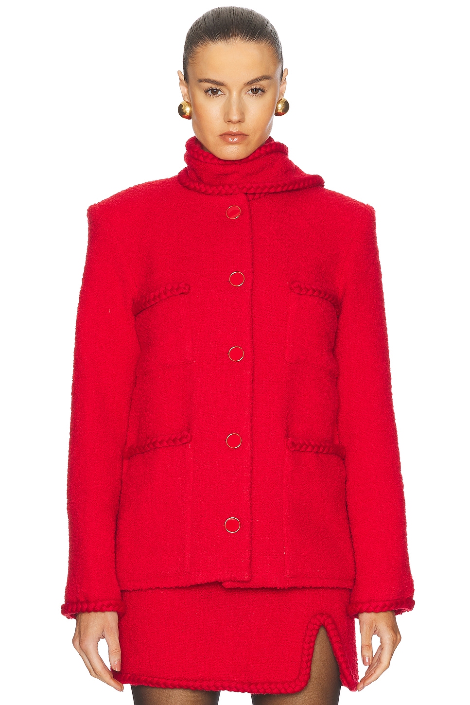 Short Coat With Pockets in Red