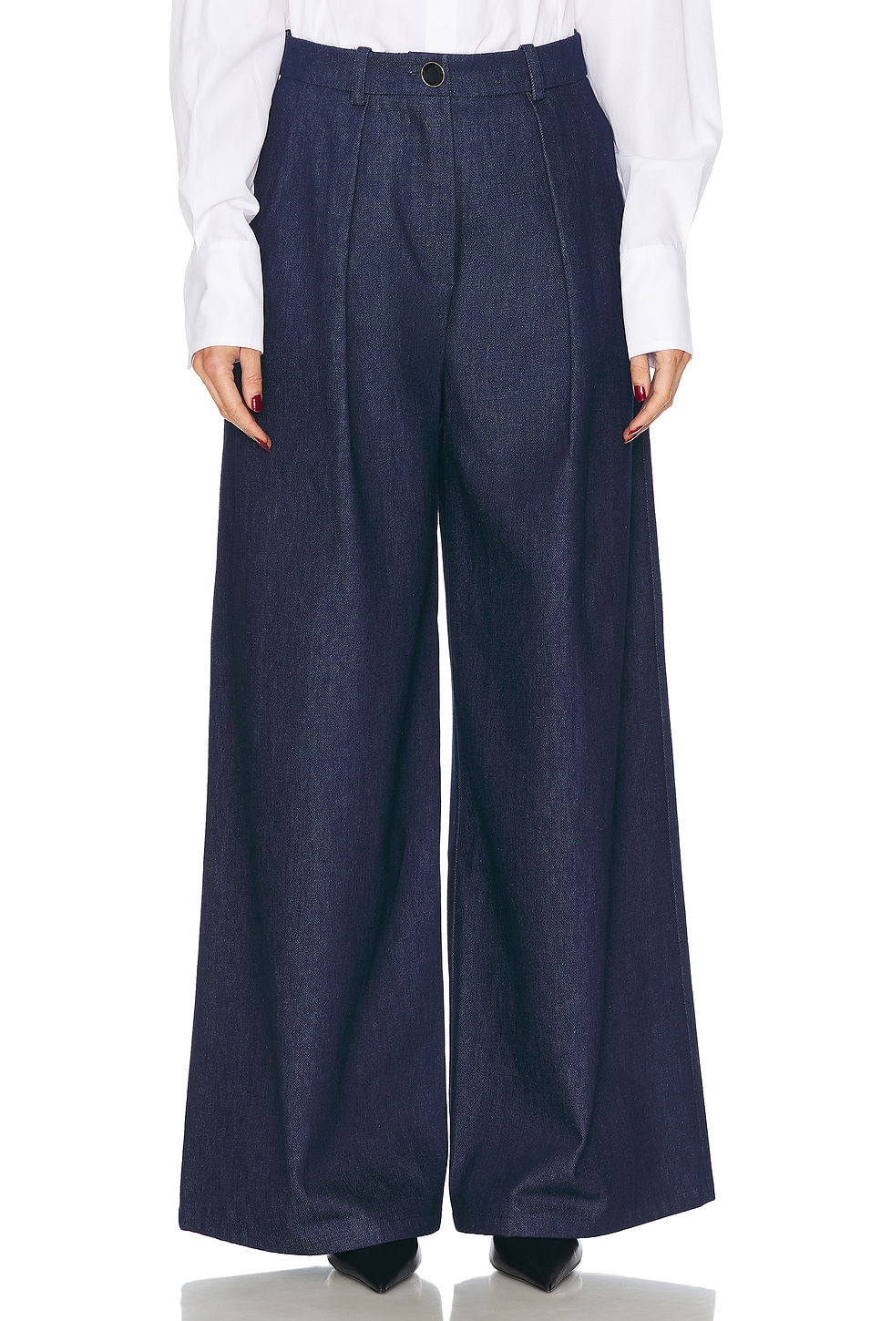 Image 1 of Rowen Rose Denim Pleat Pant in Blue