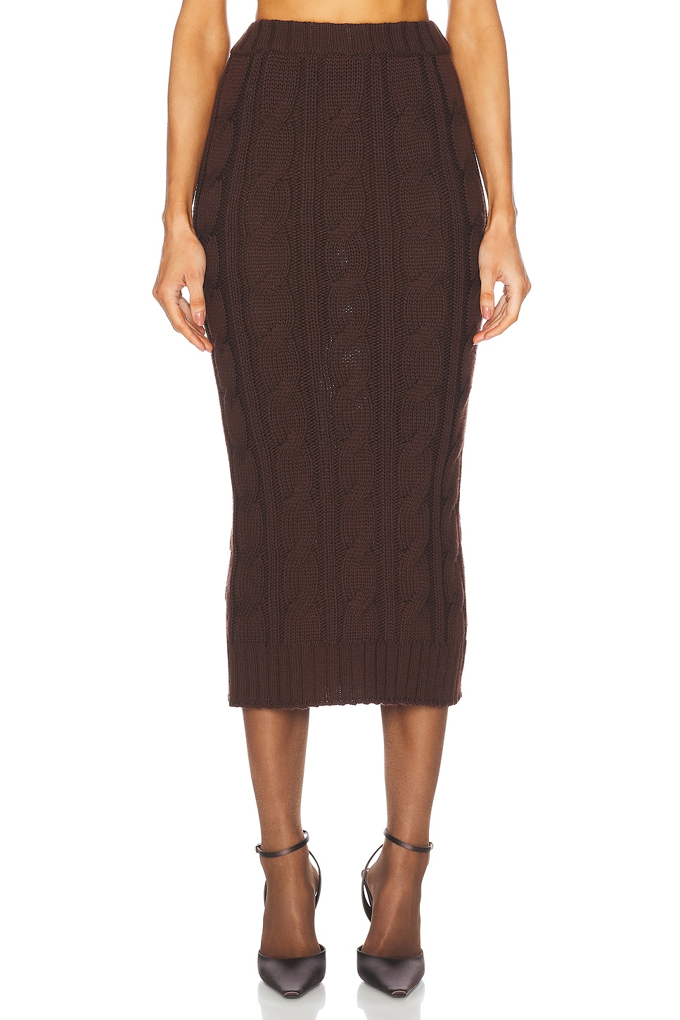 Long Knit Skirt in Brown