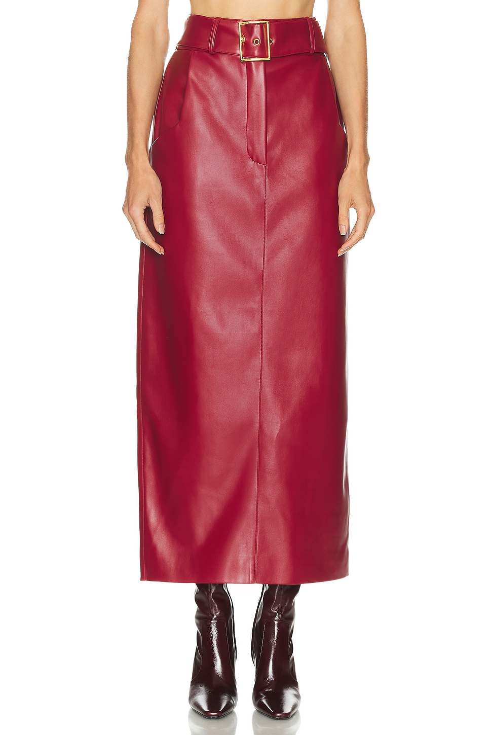 Image 1 of Rowen Rose Belted Long Skirt in Bordeaux