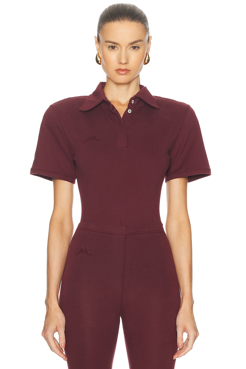 Image 1 of Rowen Rose Short Sleeve Polo Top in Bordeaux