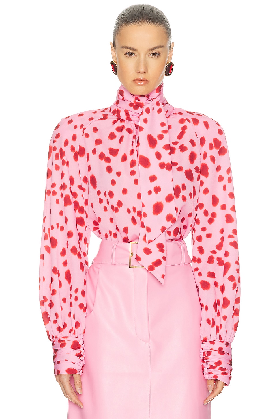 Rowen Rose Tie Neck Blouse In Pink