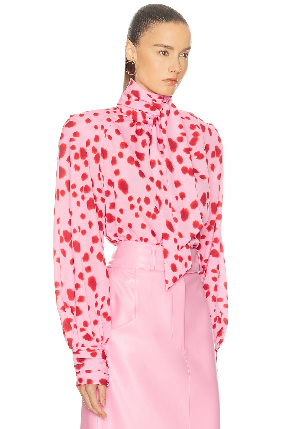 Rowen Rose Tie Neck Blouse In Pink