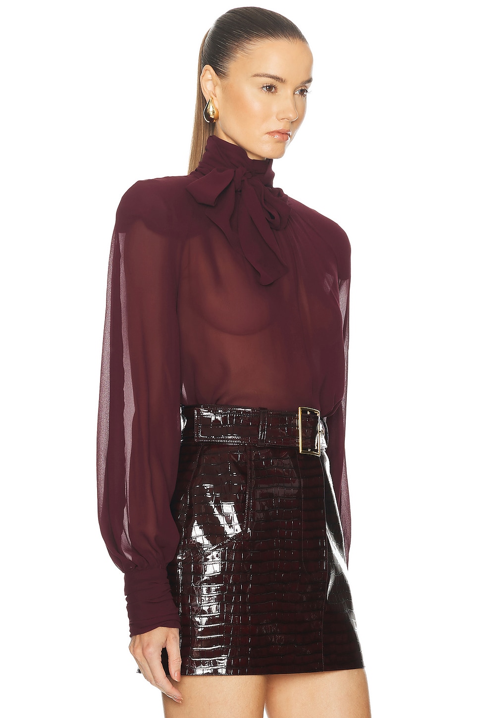 Shop Rowen Rose Oversized Blouse With Bow-neck In Bordeaux