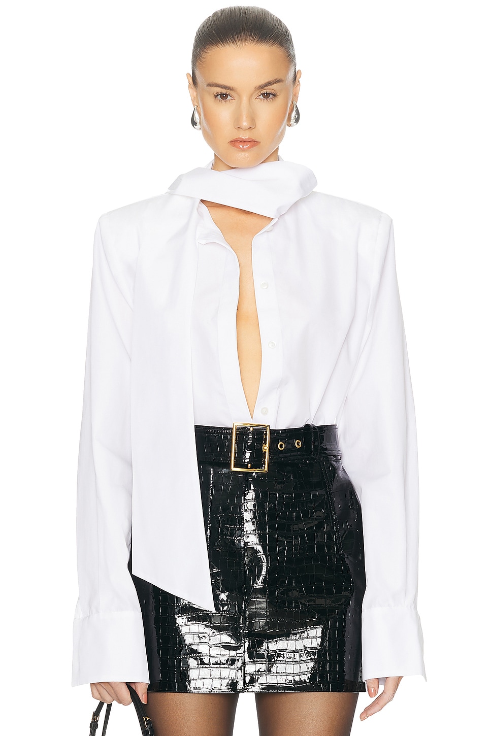 Image 1 of Rowen Rose Polin Scarf Shirt in White