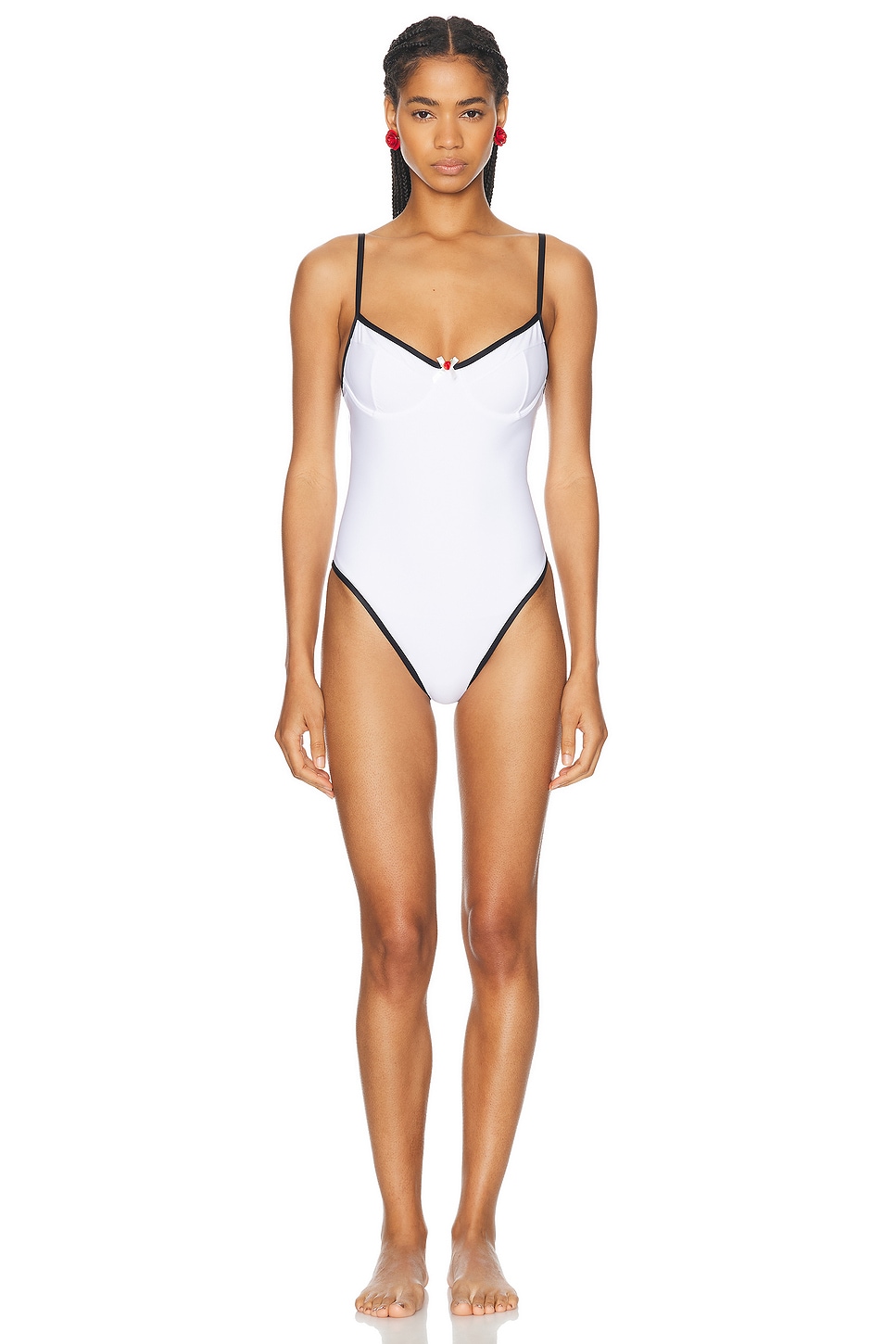 Image 1 of Rowen Rose Underwire One Piece Swimsuit in White & Black