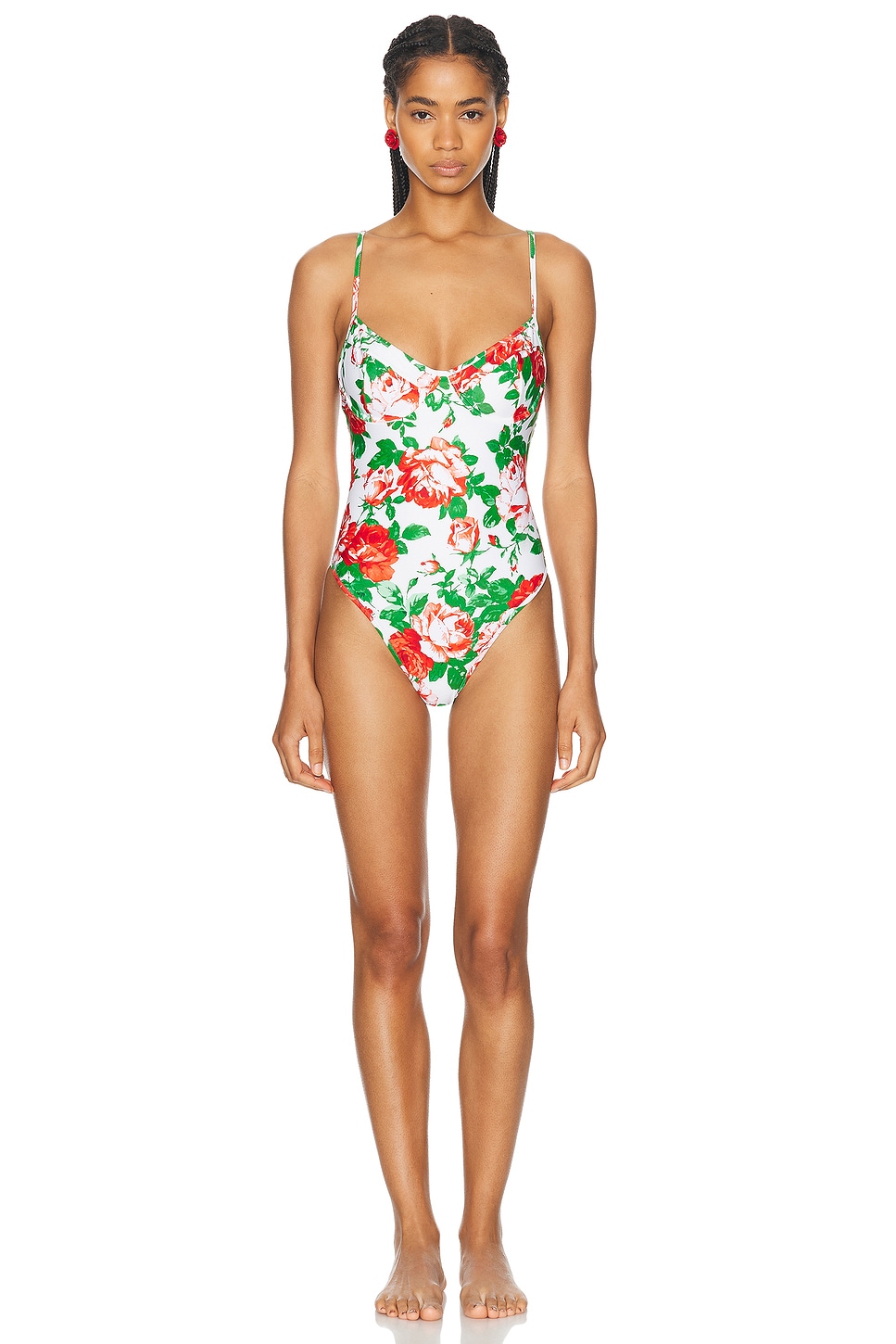 Image 1 of Rowen Rose One Piece Swimsuit in Cream & Red Roses