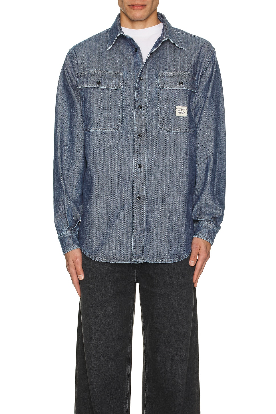 Image 1 of Roy Roger's x Dave's New York Shirt Time Off Recycled Indigo Chevron Rinse in Indigo