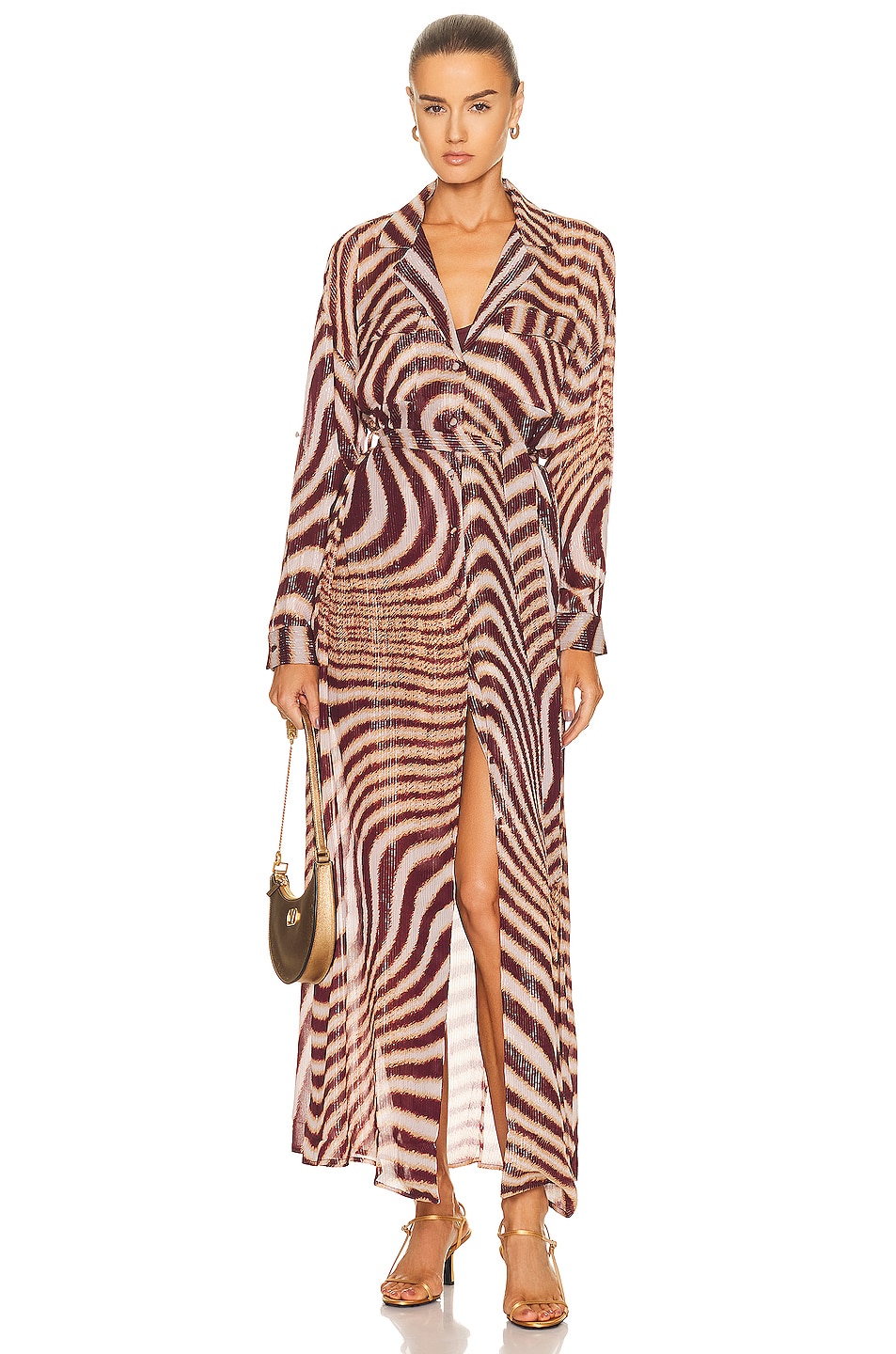 Image 1 of ROCOCO SAND Fauve Belted Shirt Dress in Brown Zebra Print