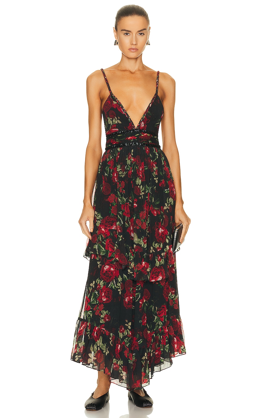 Image 1 of ROCOCO SAND Rosie Maxi Dress in Black & Red Roses