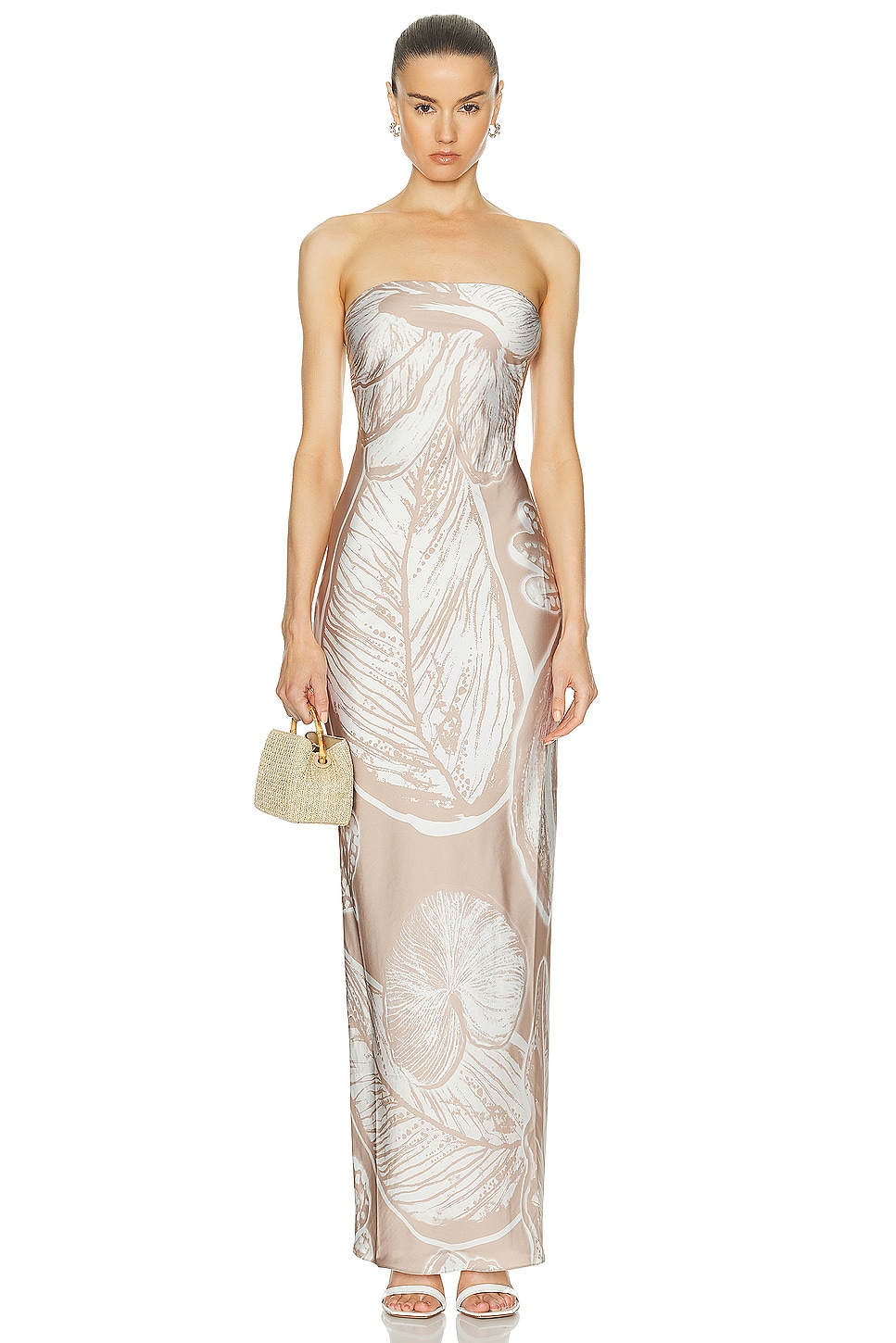 Image 1 of ROCOCO SAND Ines Maxi Strapless Dress in Light Brown & White