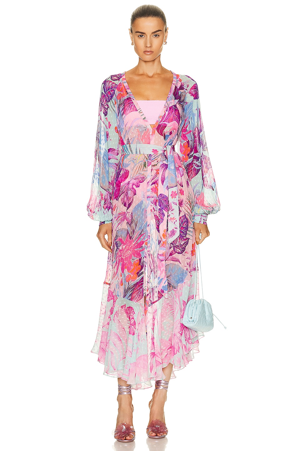 Image 1 of ROCOCO SAND Zazu Belted Cape in Pink & Purple Tropical