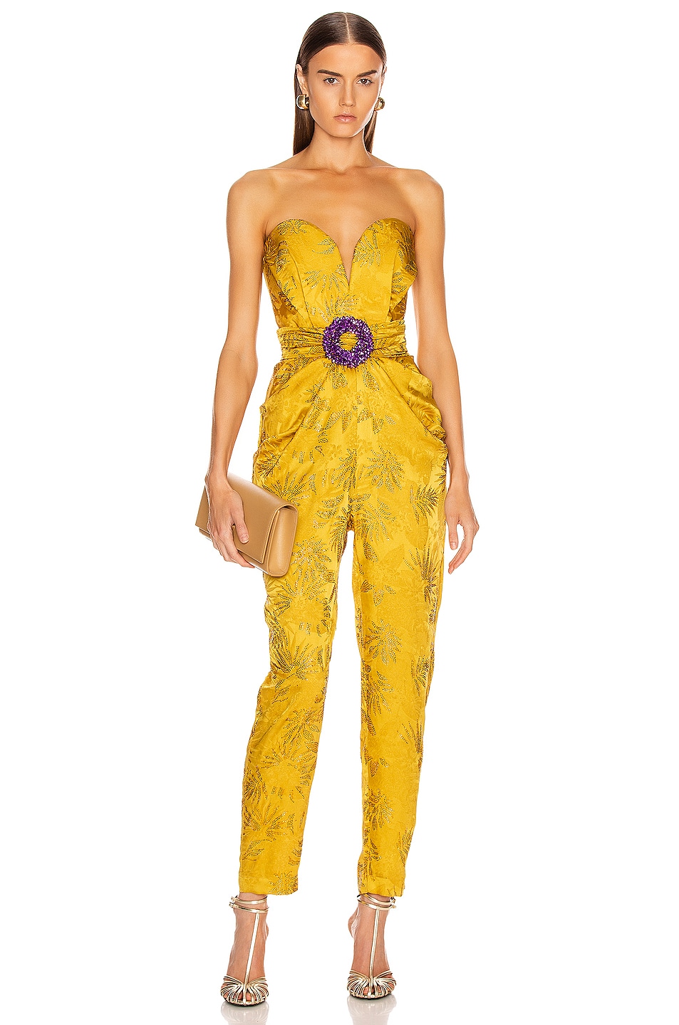 Image 1 of Raisa Vanessa Embellished Strapless Jumpsuit in Yellow
