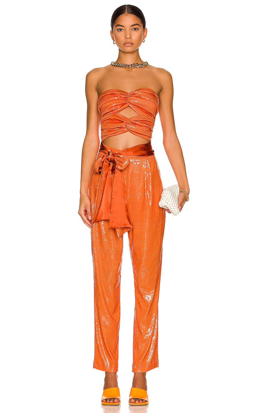 Image 1 of Raisa Vanessa Sequin Tie Detail Jumpsuit in Orange