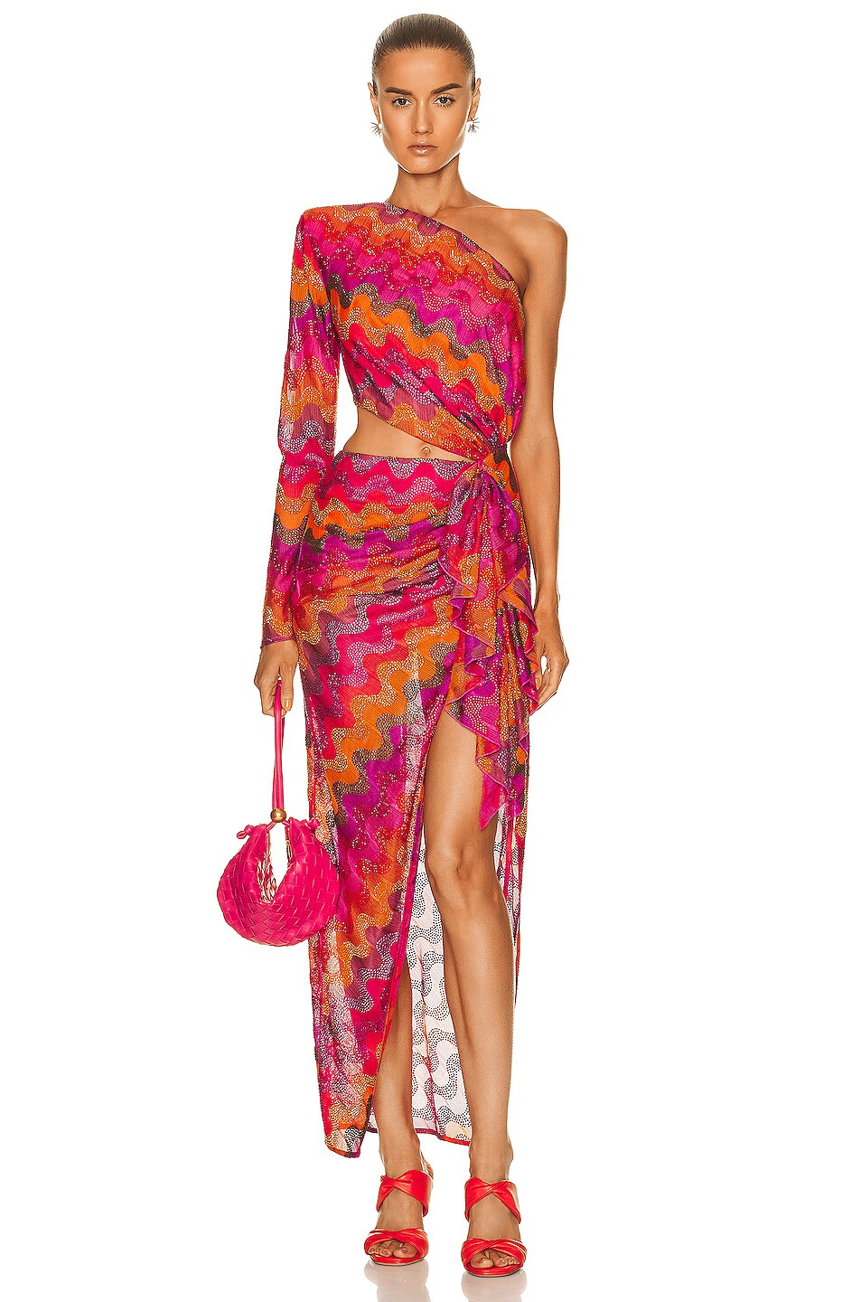 Image 1 of Raisa Vanessa One Shoulder Cutout Midi Dress in Multi