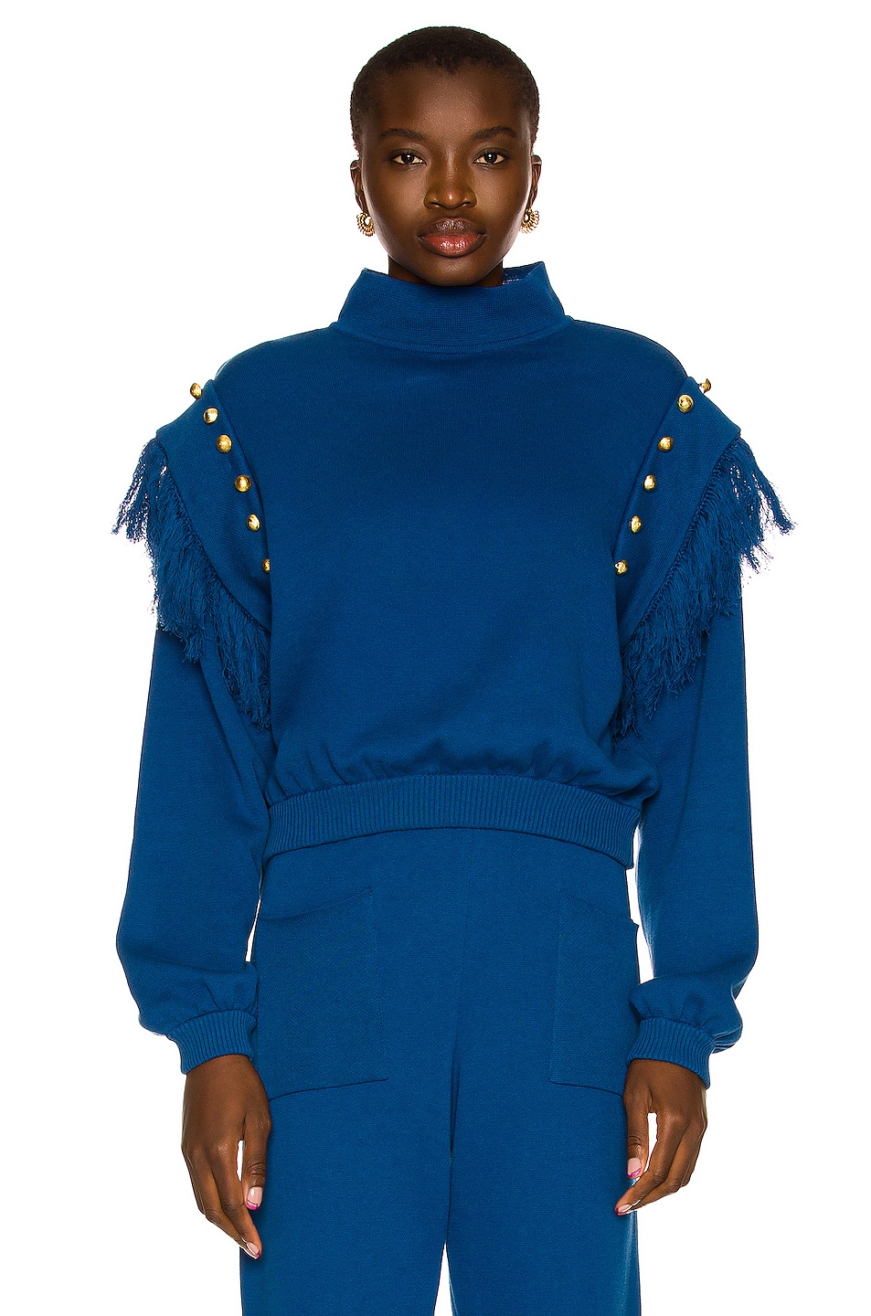 Image 1 of Raisa Vanessa Fringe and Buckle Detail Sweater in Sapphire