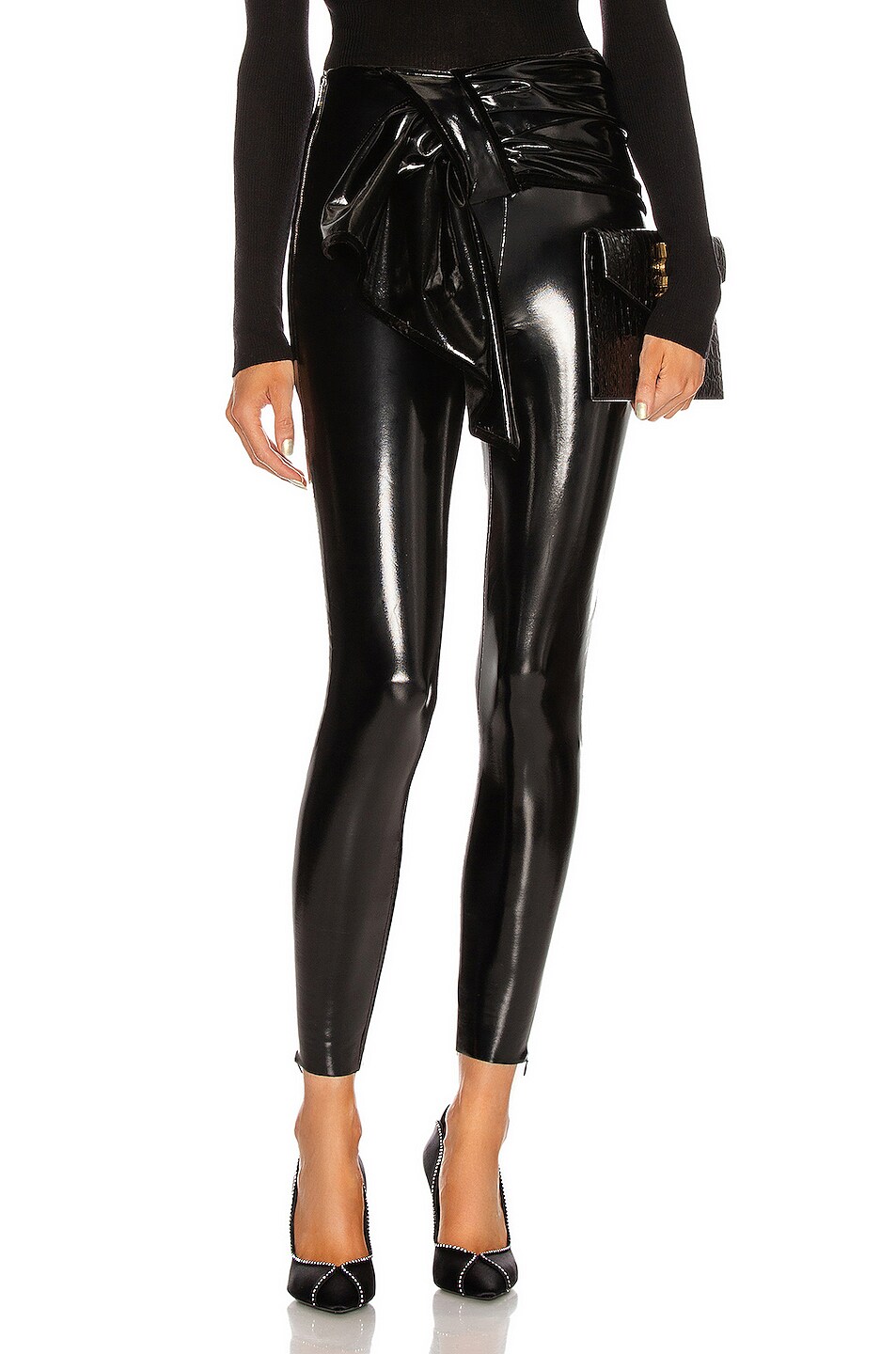 Image 1 of Raisa Vanessa Side Bow Patent Leather Pant in Black