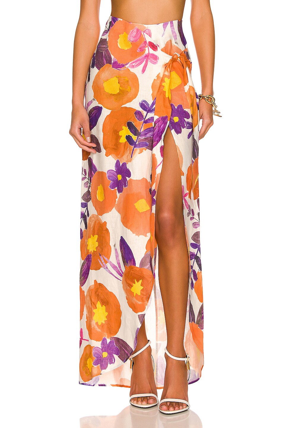 Image 1 of Raisa Vanessa Slit Detail Floral Skirt in Yellow & Purple