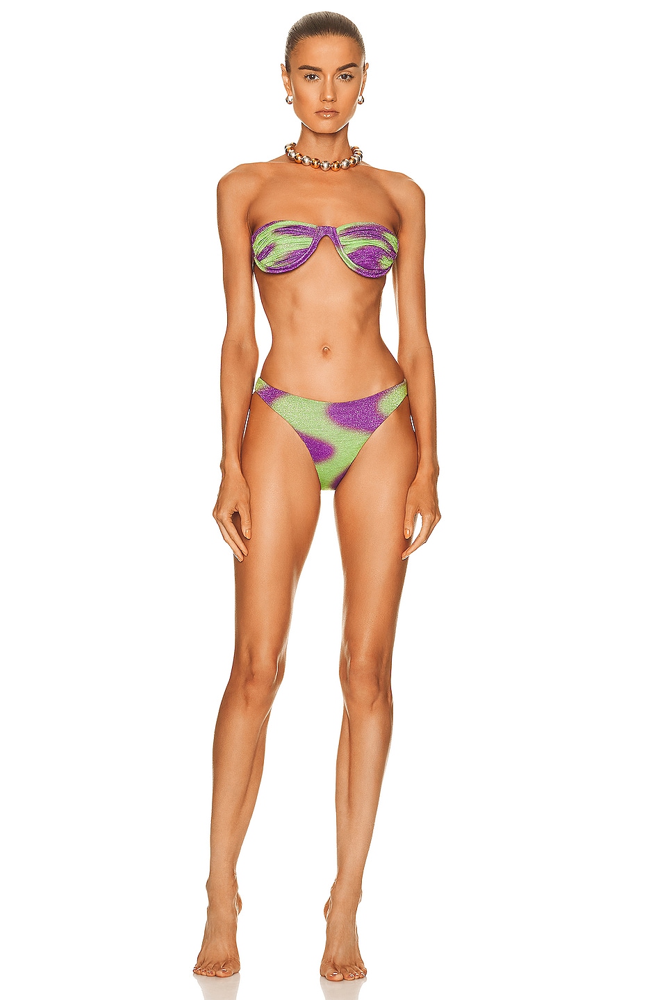 Image 1 of Raisa Vanessa Geometric Strapless Bikini Set in Purple & Green