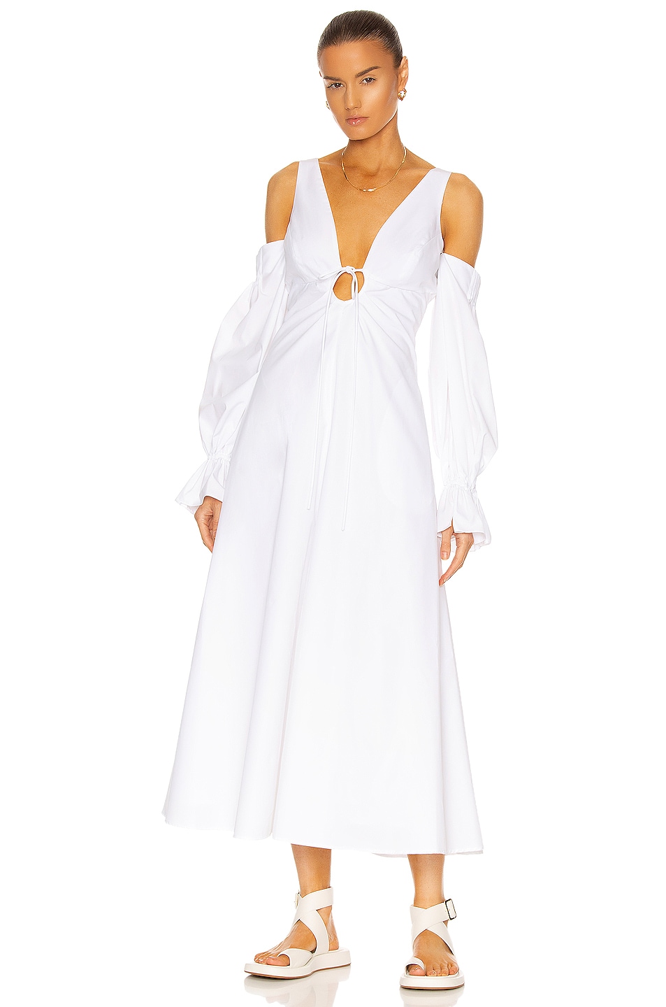 Image 1 of Rosie Assoulin Cold Shoulder Bell Cuff Dress in White