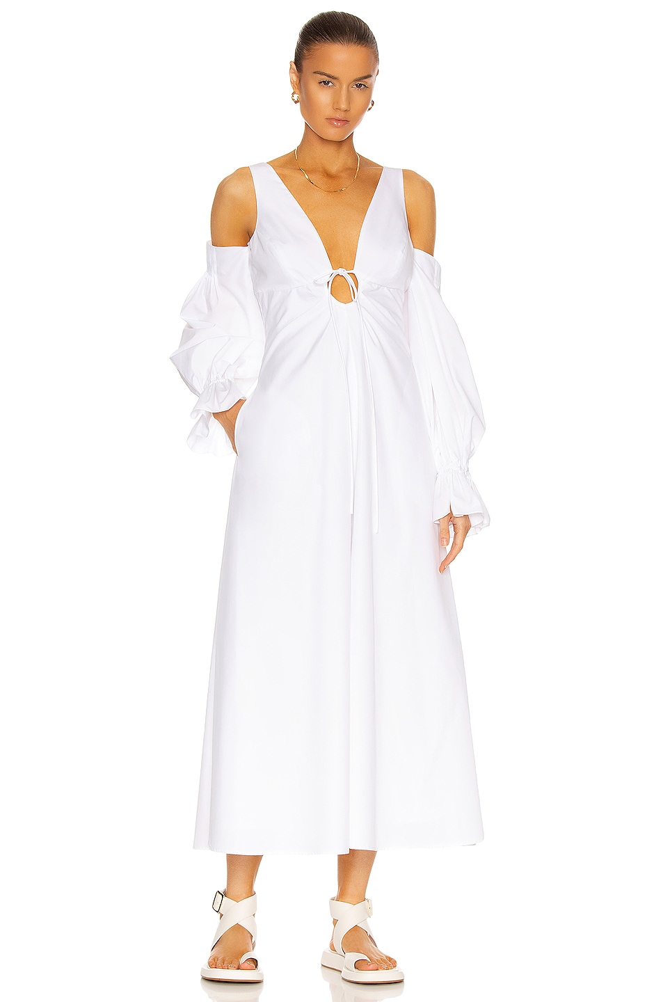 Rosie Assoulin Cold Shoulder Bell Cuff Dress in White | FWRD