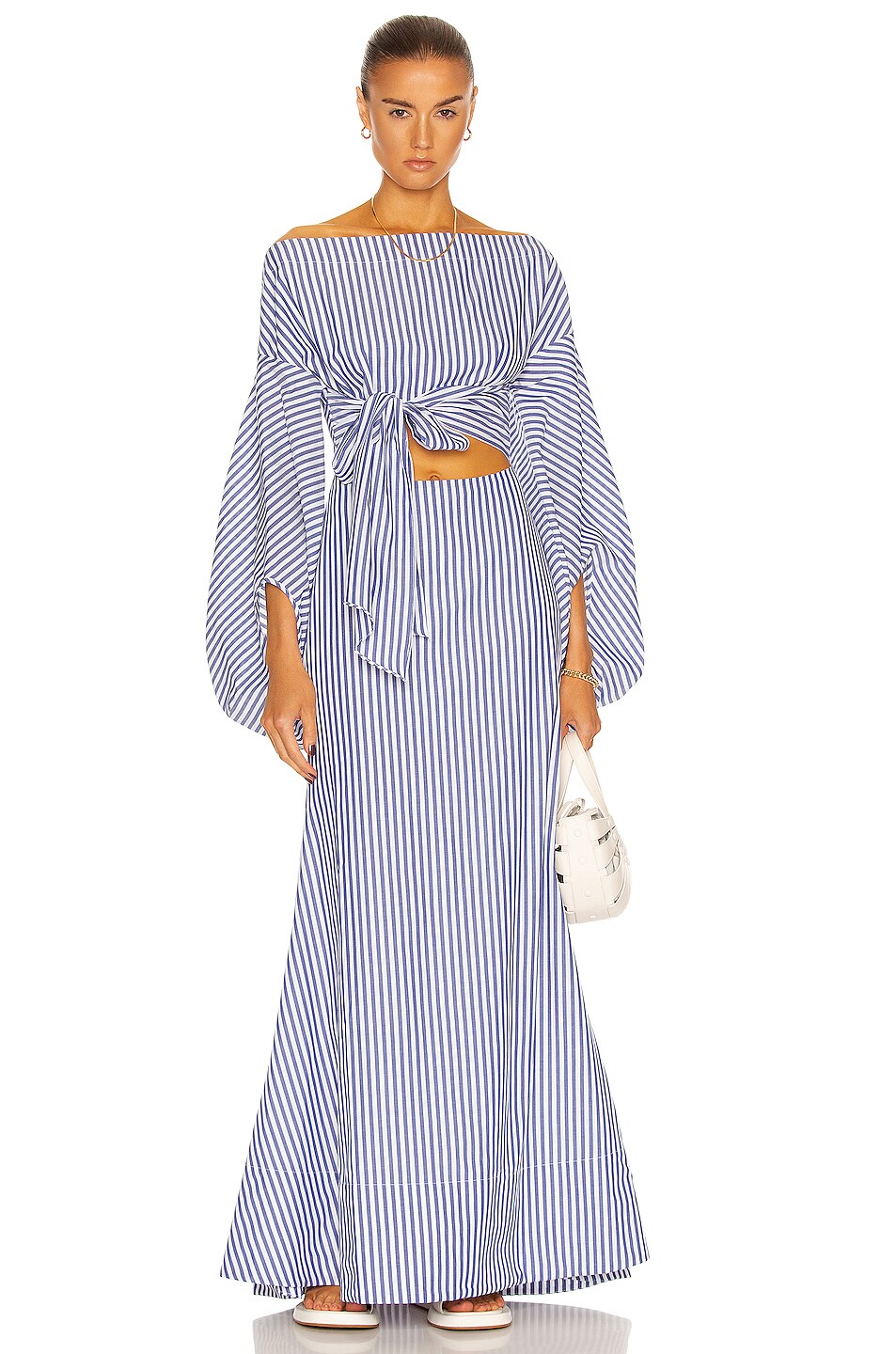 Image 1 of Rosie Assoulin Fig Sleeve Dress in Navy & White