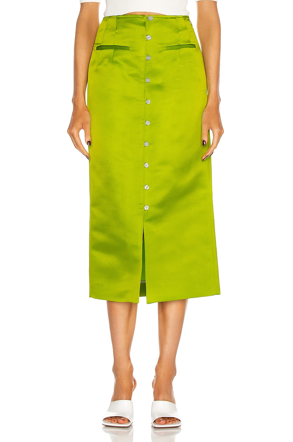 Image 1 of Rosie Assoulin Button Down Pencil Skirt in Lime Green
