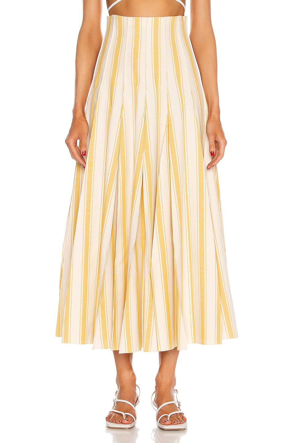 Image 1 of Rosie Assoulin Million Pleat Skirt in Yellow & White
