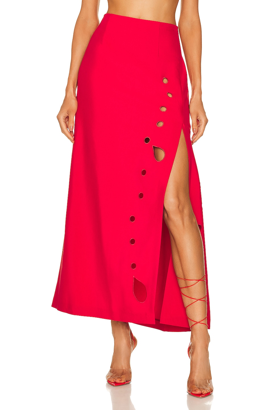 Image 1 of Rosie Assoulin Eyelet Eye Spy Skirt in Red