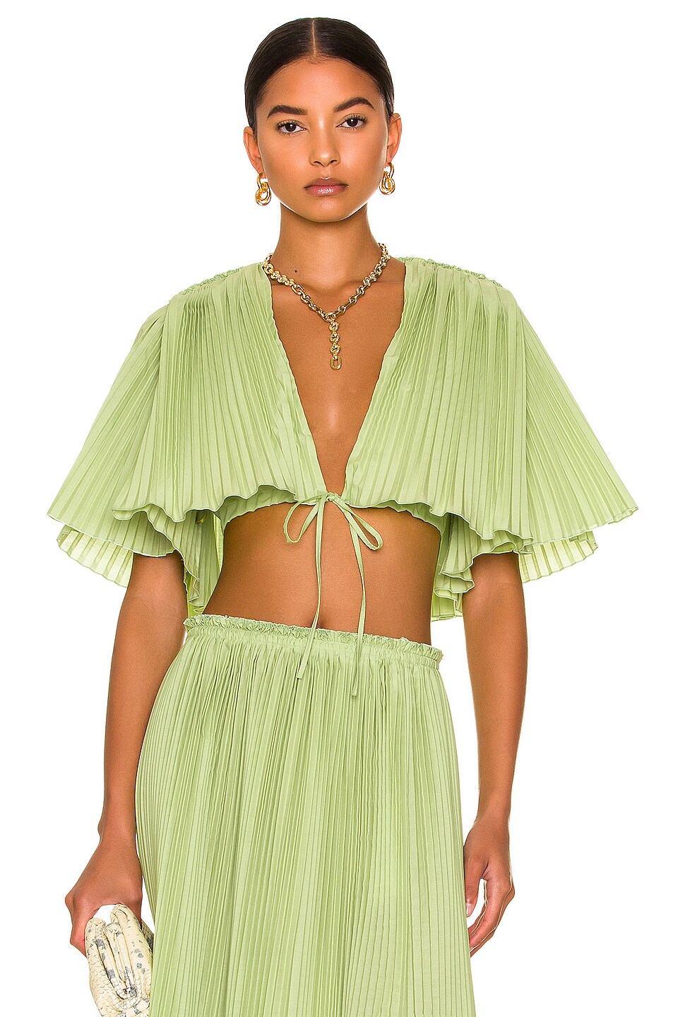 Image 1 of Rosie Assoulin Knife Pleat Capelette Top in Lime