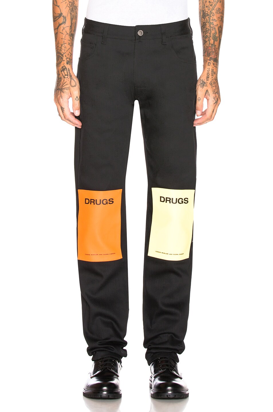 Image 1 of Raf Simons Regular Fit Jean with Patches in Black & Orange