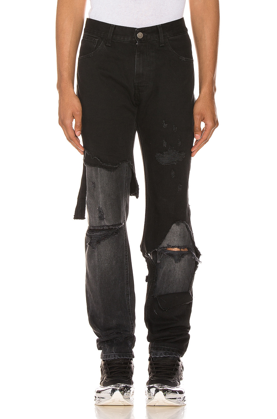 Image 1 of Raf Simons Destroyed Denim Pants in Black