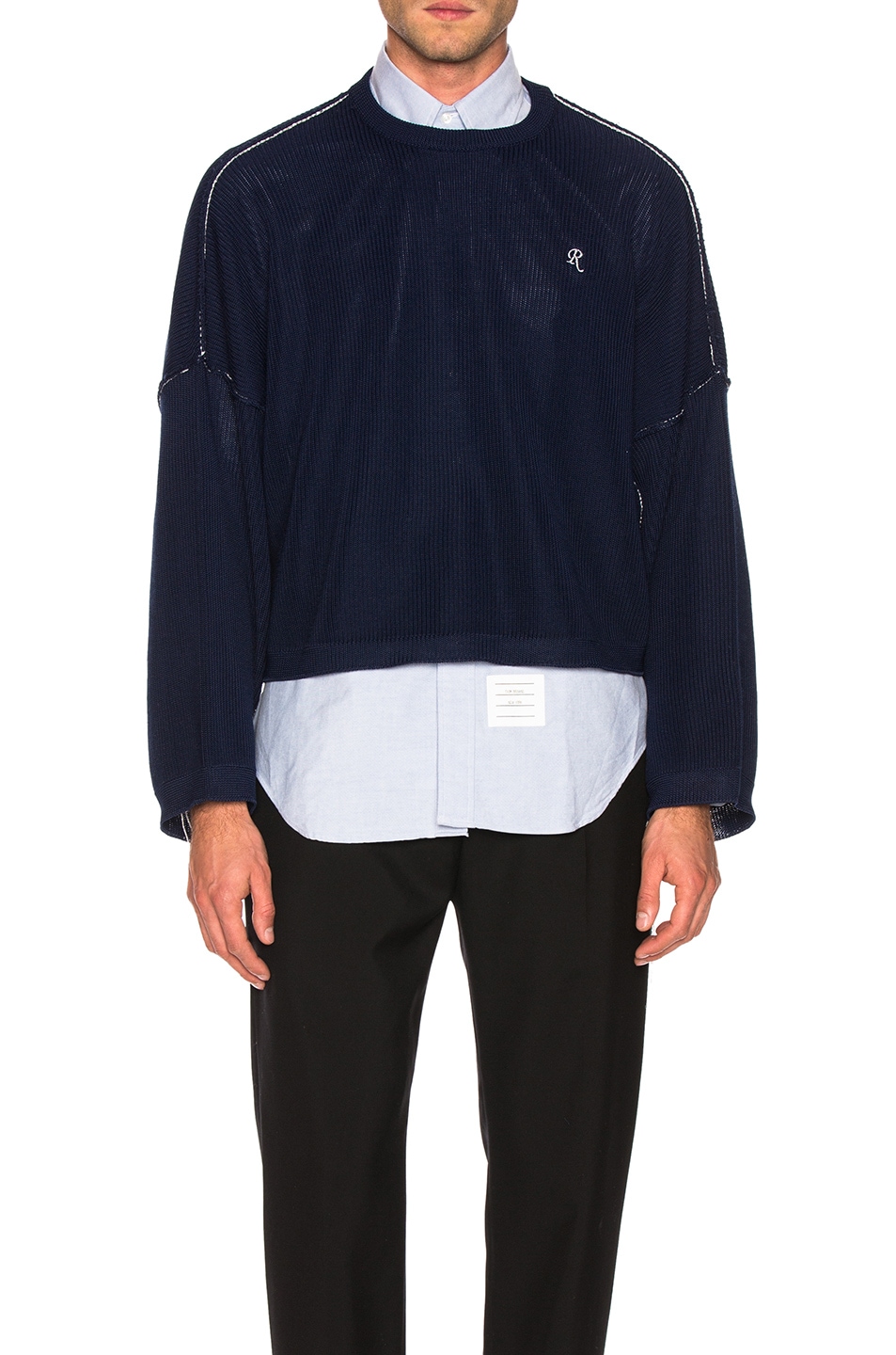 Image 1 of Raf Simons Big Sleeves Cropped Sweater in Night Blue