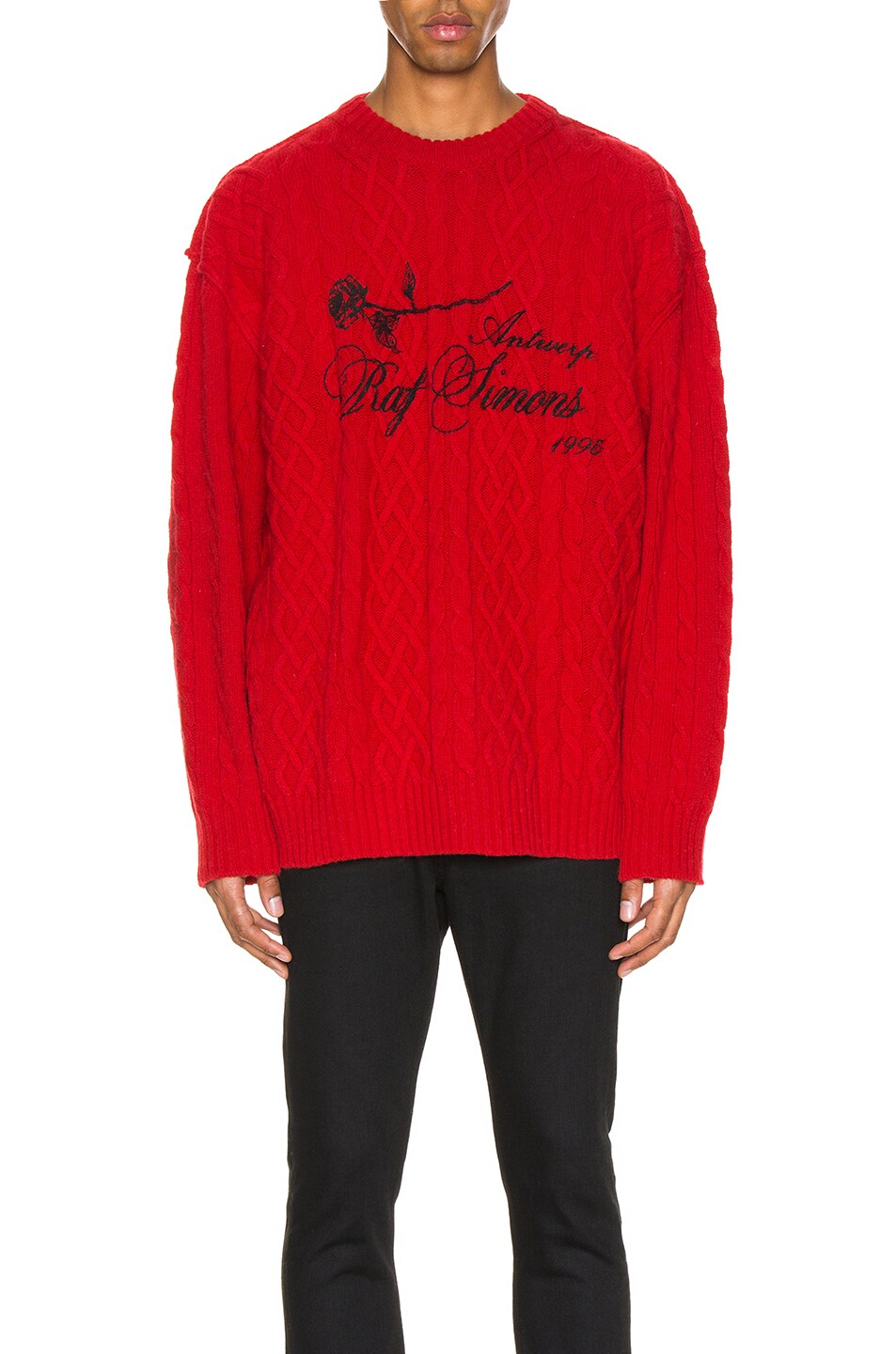 Image 1 of Raf Simons Printed Aran Knit Sweater in Red