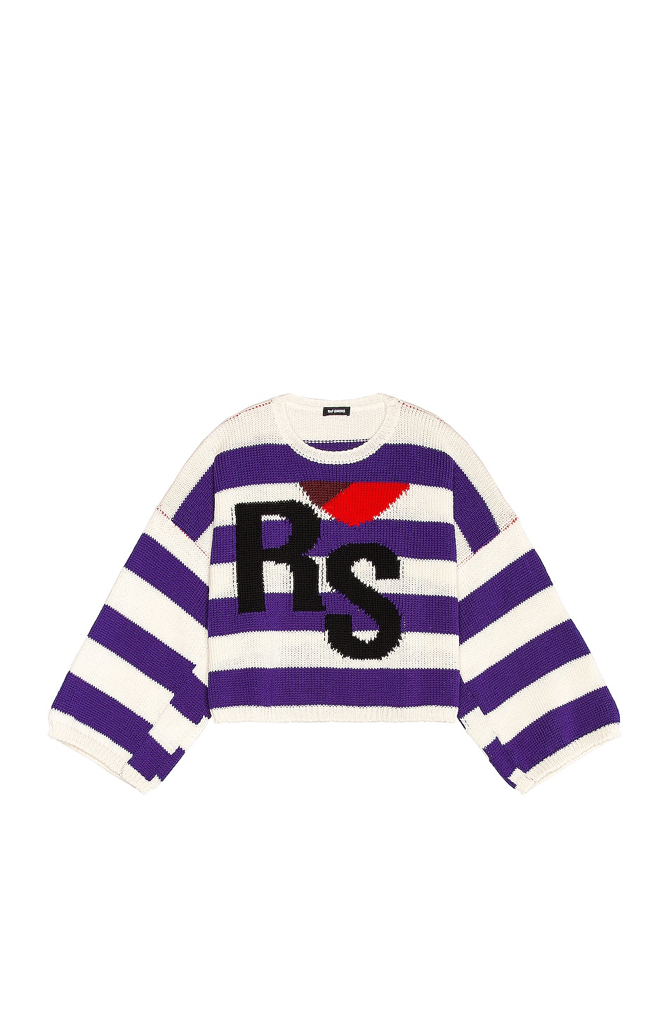 Image 1 of Raf Simons Striped Cropped RS Sweater in Royal Blue & Borken White