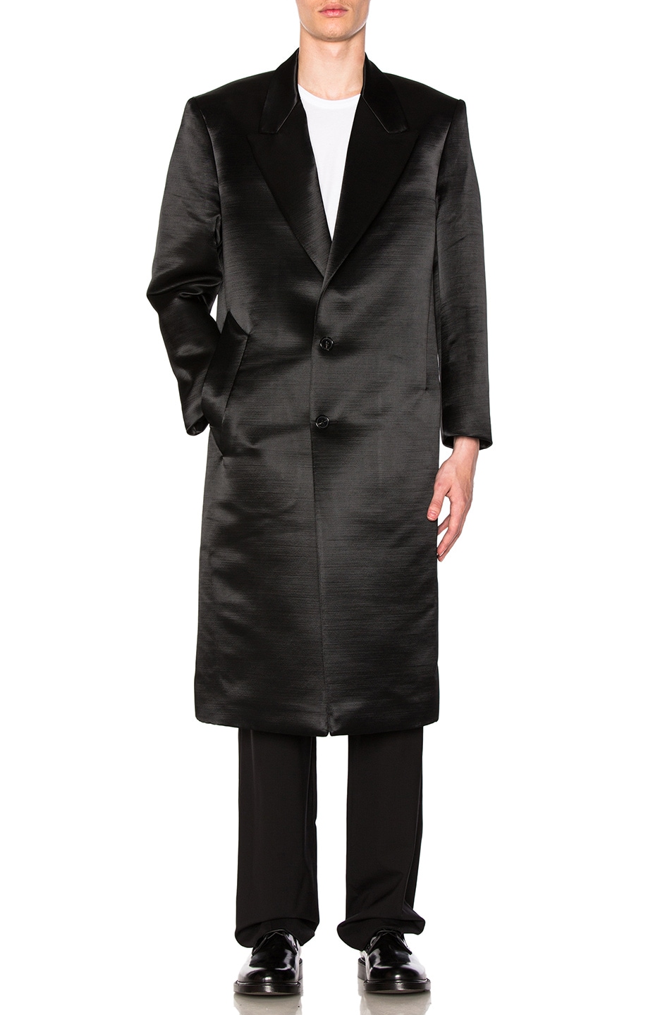 Image 1 of Raf Simons Satin Long Coat in Black