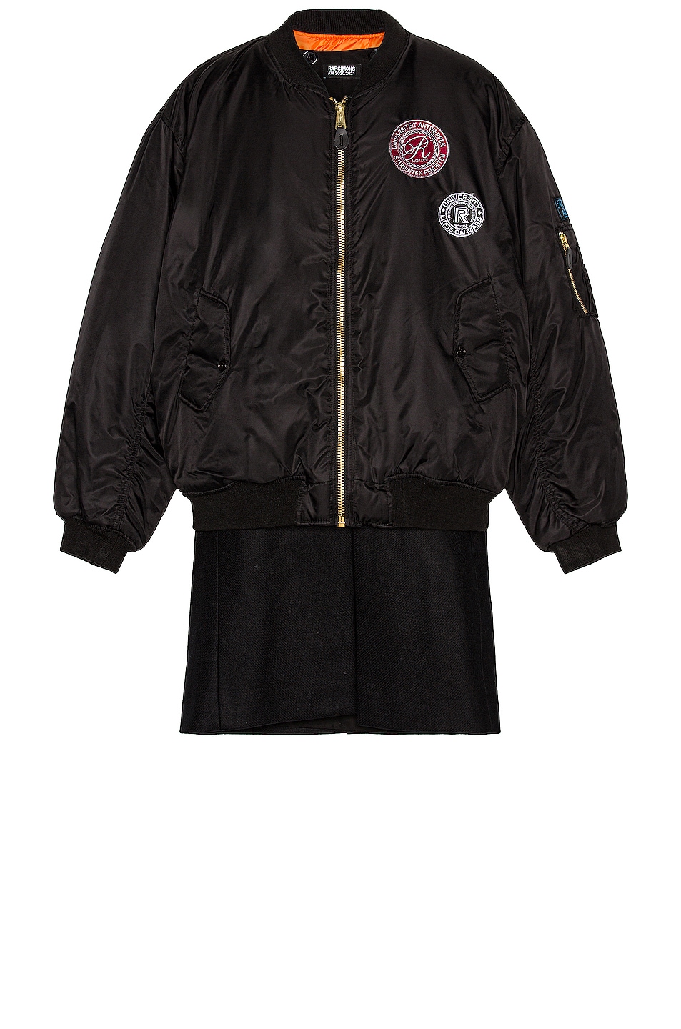 Image 1 of Raf Simons Nylon Patched Bomber With Wool Elongation in Black