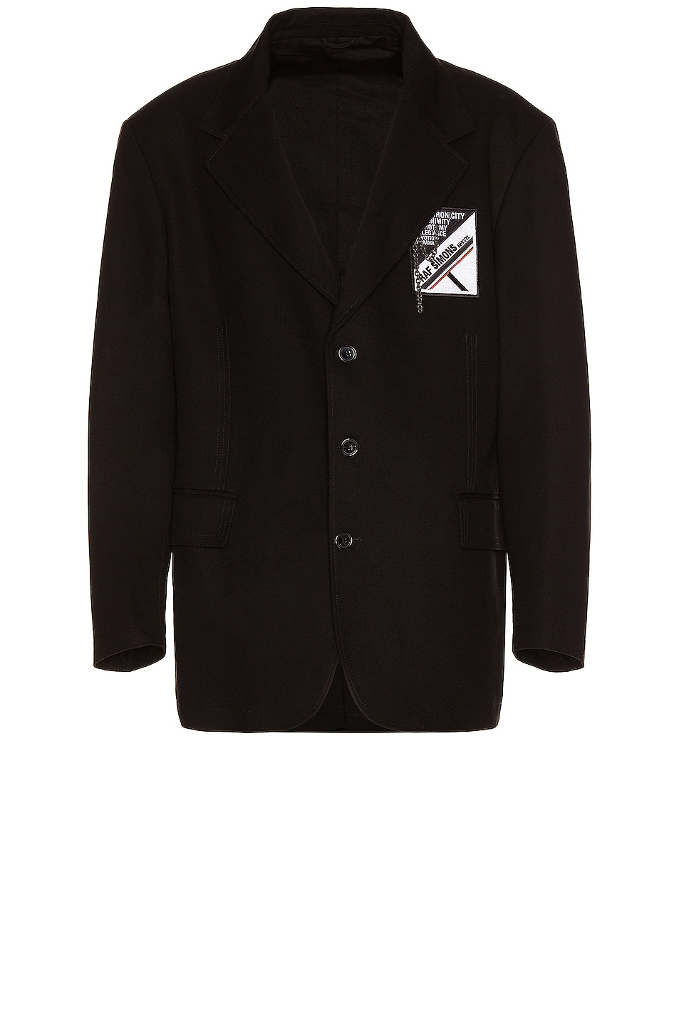 Image 1 of Raf Simons Boxy Oversized Cotton Blazer with Badge in Black