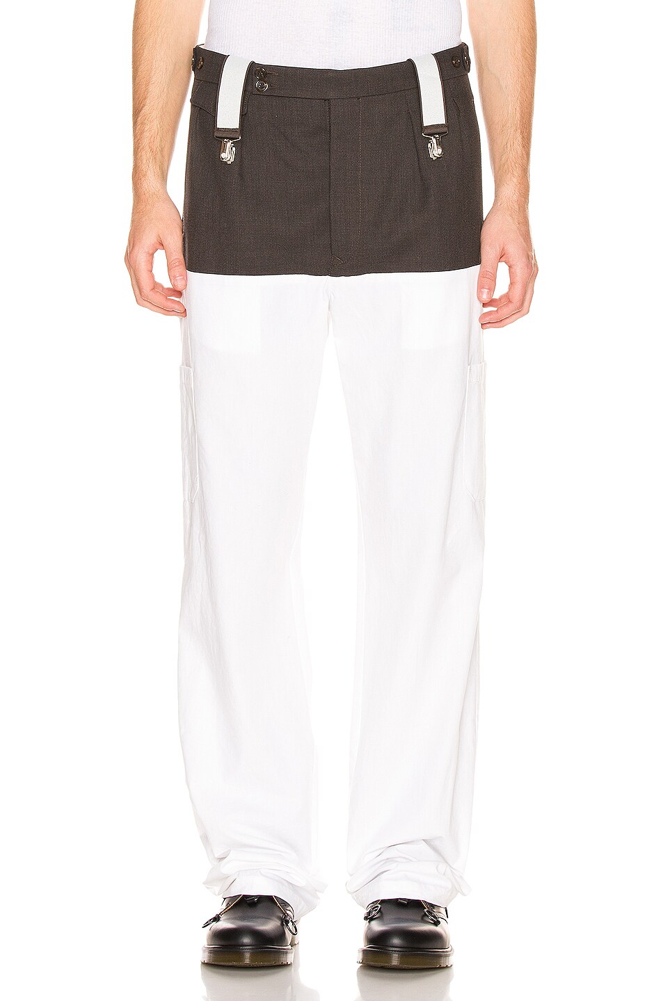 Image 1 of Raf Simons Suspender Pants in Dark Brown & White