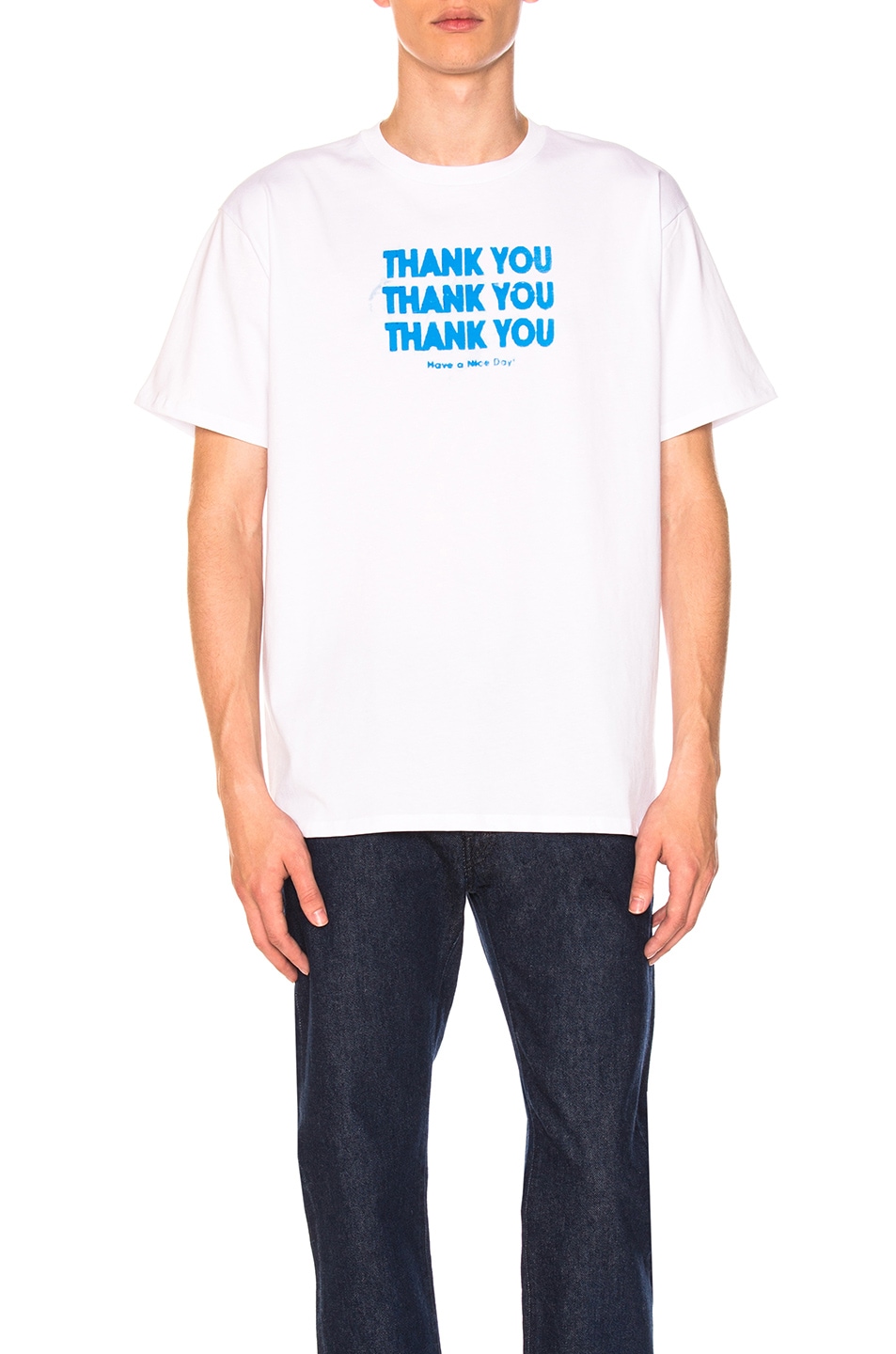 Image 1 of Raf Simons Regular Fit Thank You Shirt in White & Blue