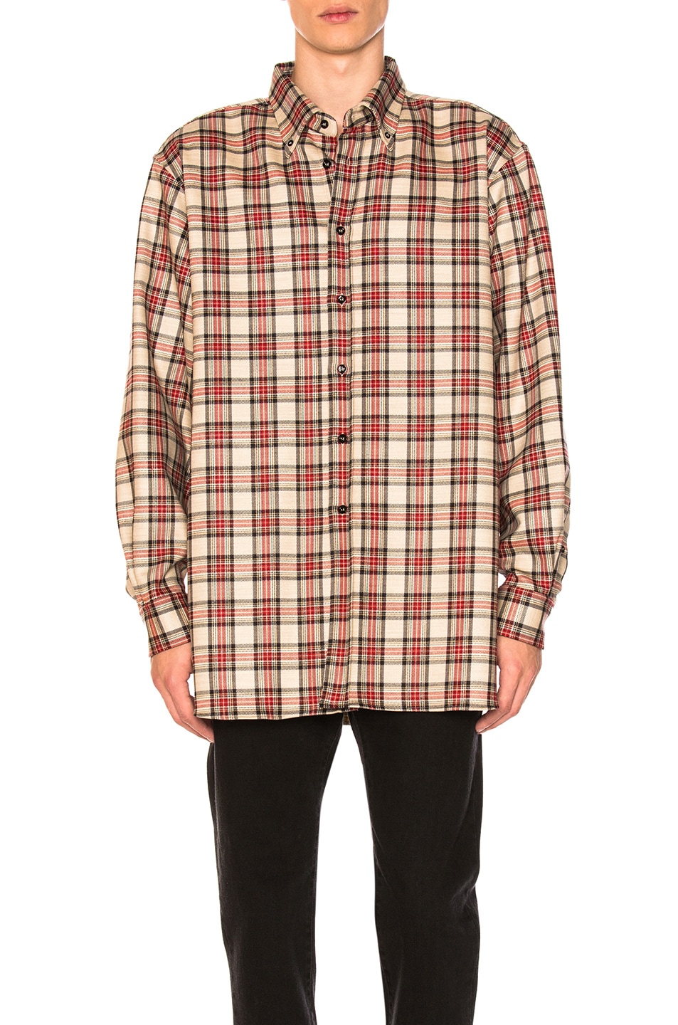 Image 1 of Raf Simons Slightly Oversized Plaid Shirt in Sand Red