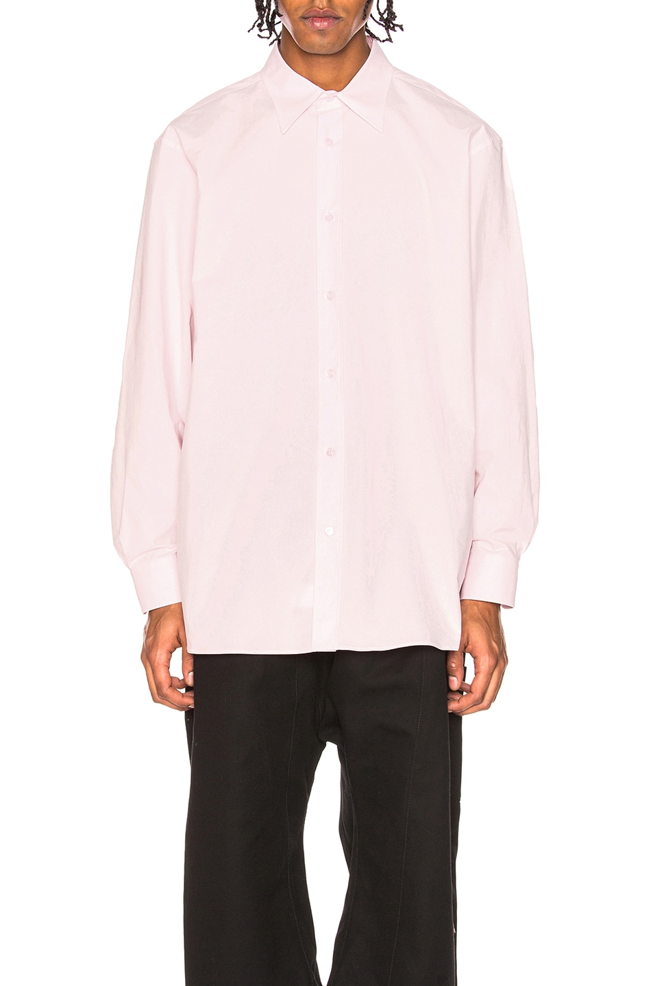 Image 1 of Raf Simons Oversized Embroidered Long Sleeve Shirt in Light Pink