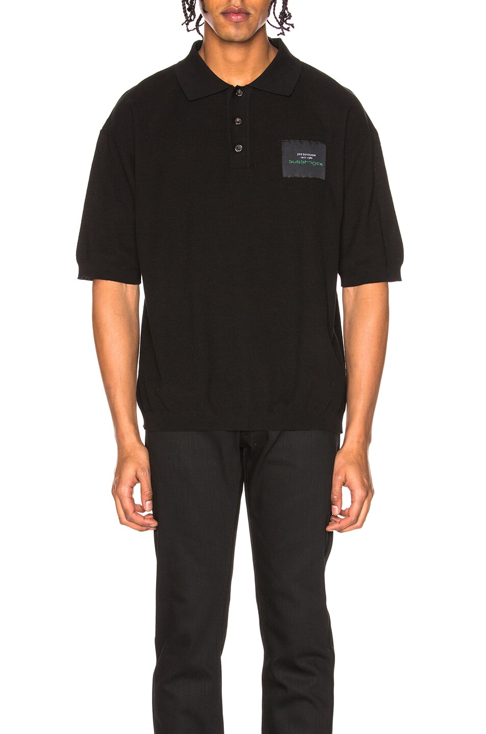 Image 1 of Raf Simons Long Patch Polo in Black