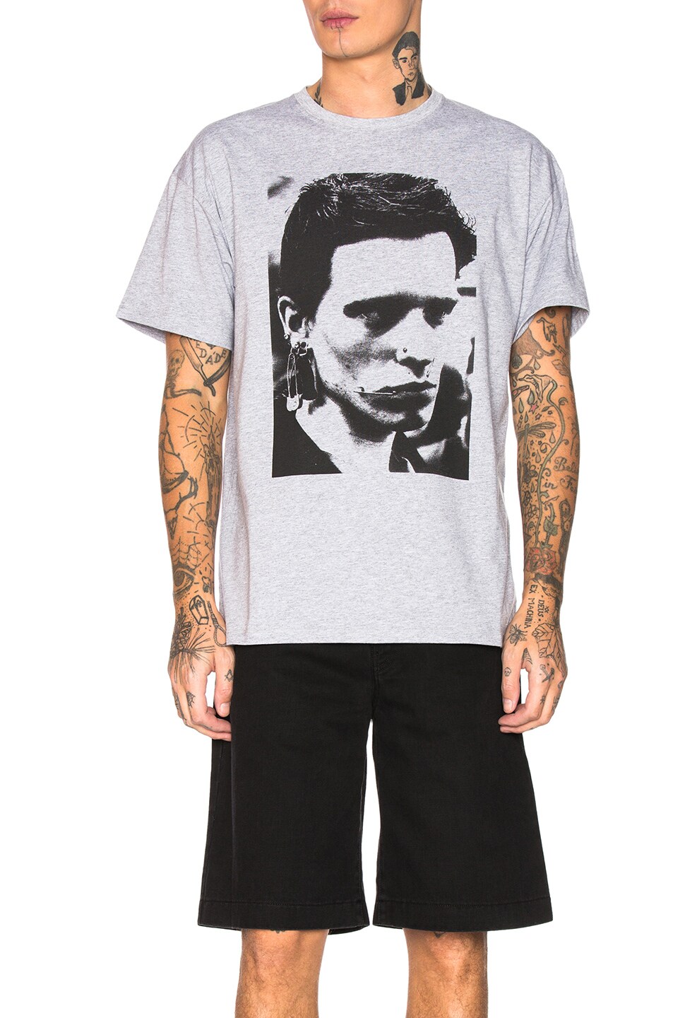 Image 1 of Raf Simons Big Fit Pierced Man Graphic Tee in Light Grey