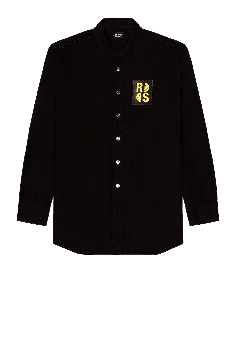 Image 1 of Raf Simons x Smiley Leather Patch Denim Shirt in Black