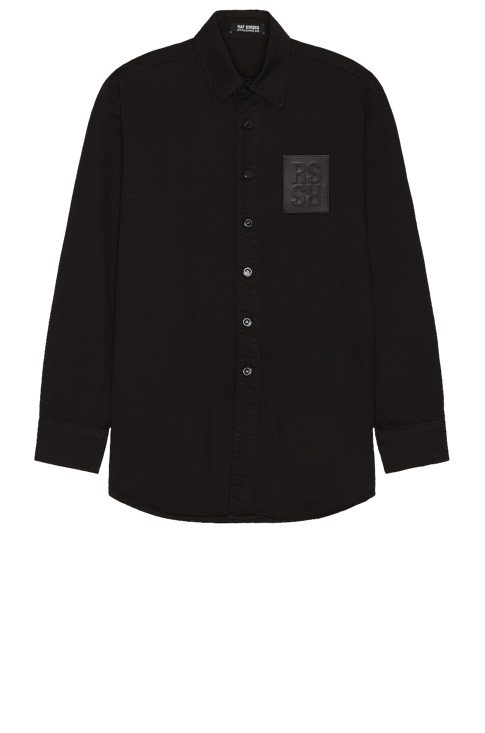 Raf Simons Straight Fit Denim Shirt With Leather Patch in Black | FWRD