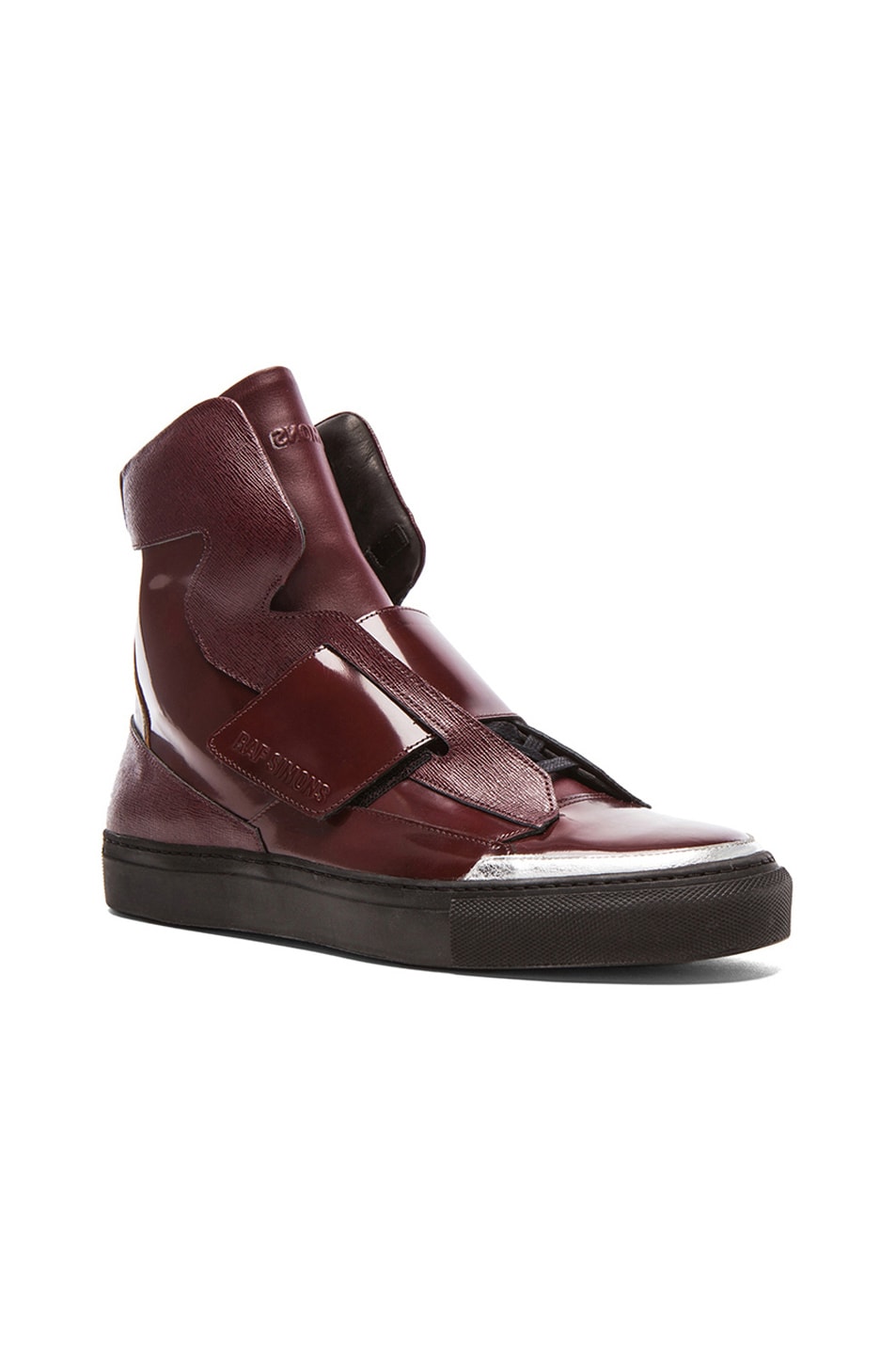 Image 1 of Raf Simons High Top Strapped Sneaker in Burgundy