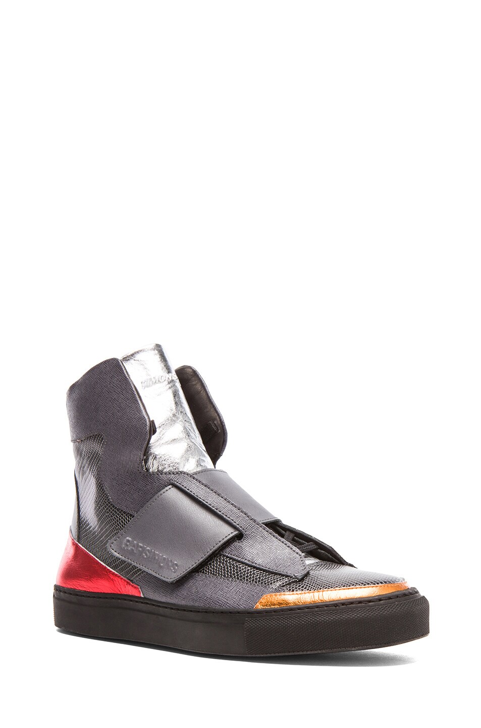 Image 1 of Raf Simons High Top Strapped Sneaker in Black