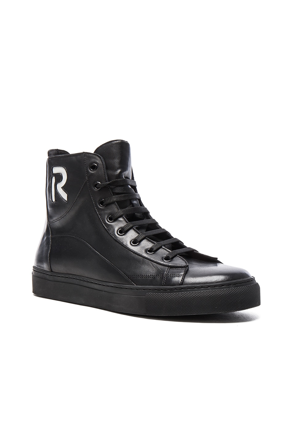 Image 1 of Raf Simons R Logo and Trashed Laces Leather Sneakers in 99