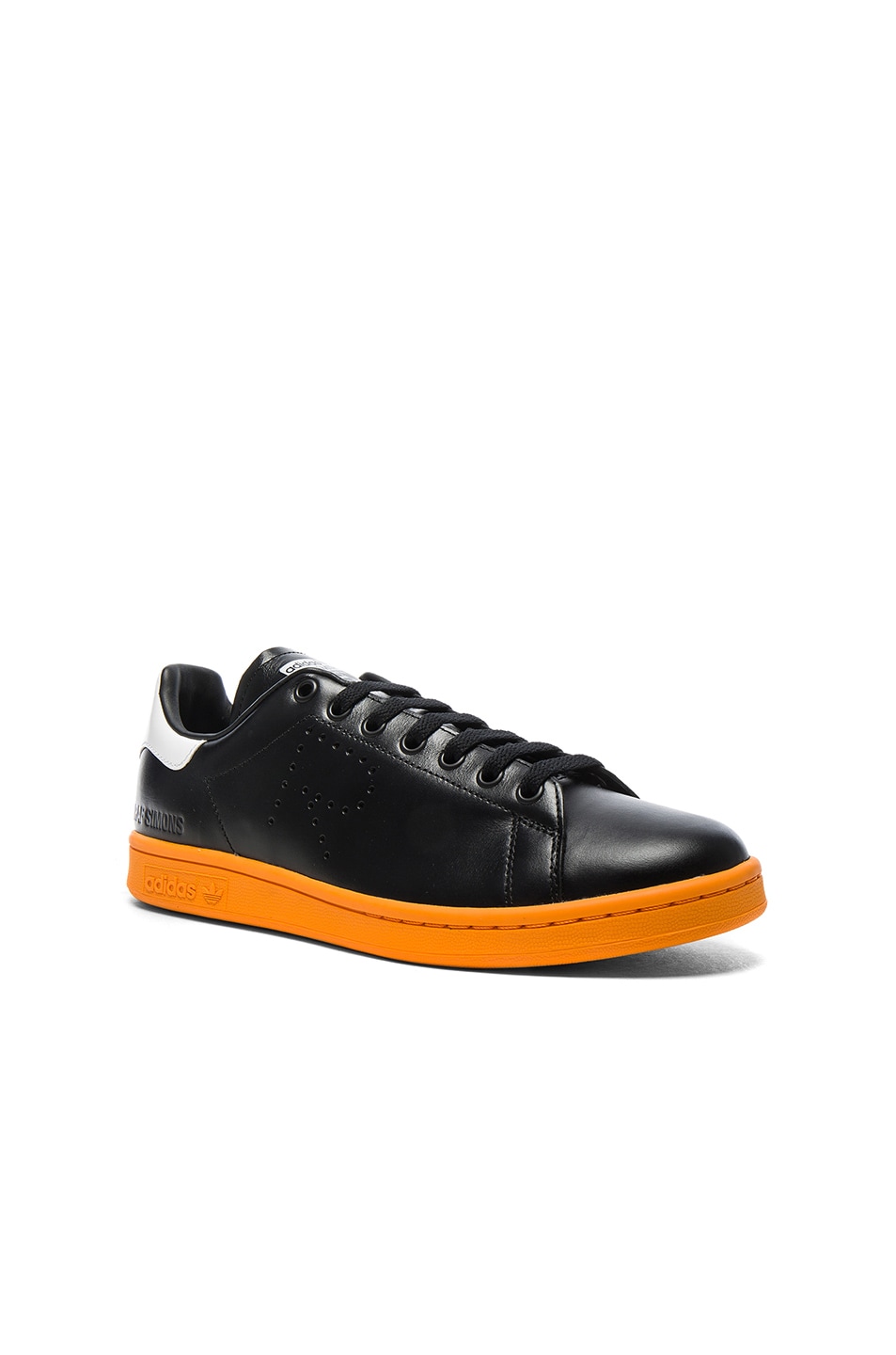 Image 1 of Raf Simons x Adidas Leather Stan Smith Sneakers in Black, Bright Orange & White
